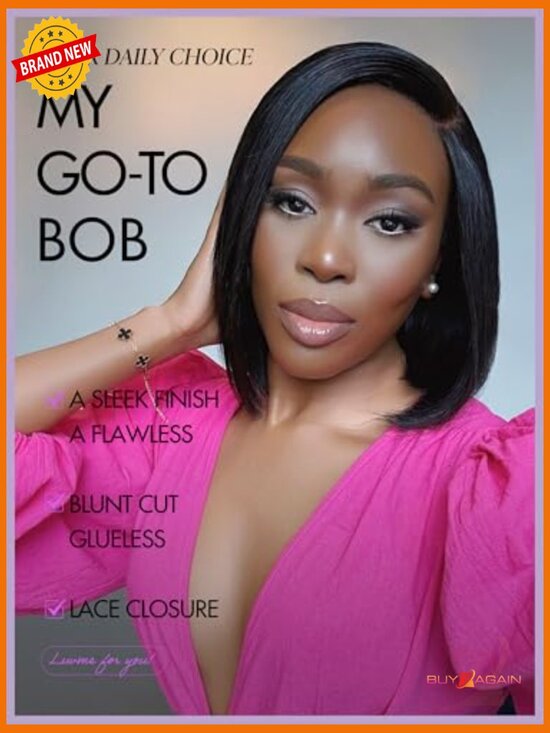 Short Bob Human Hair Wig Blunt Cut Glueless HD Lace Closure Wig Pre Plucked 10 main image 5